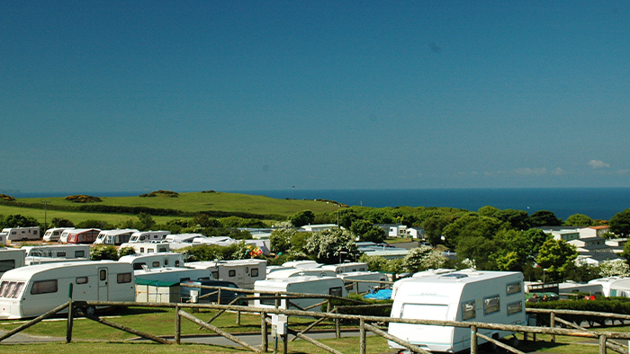 Caravans at the campsite at Twitchen House Holiday Park in North Devon