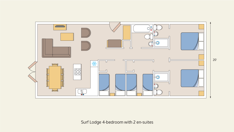 lodges surf lodge 4 bedroom with 2 en suites